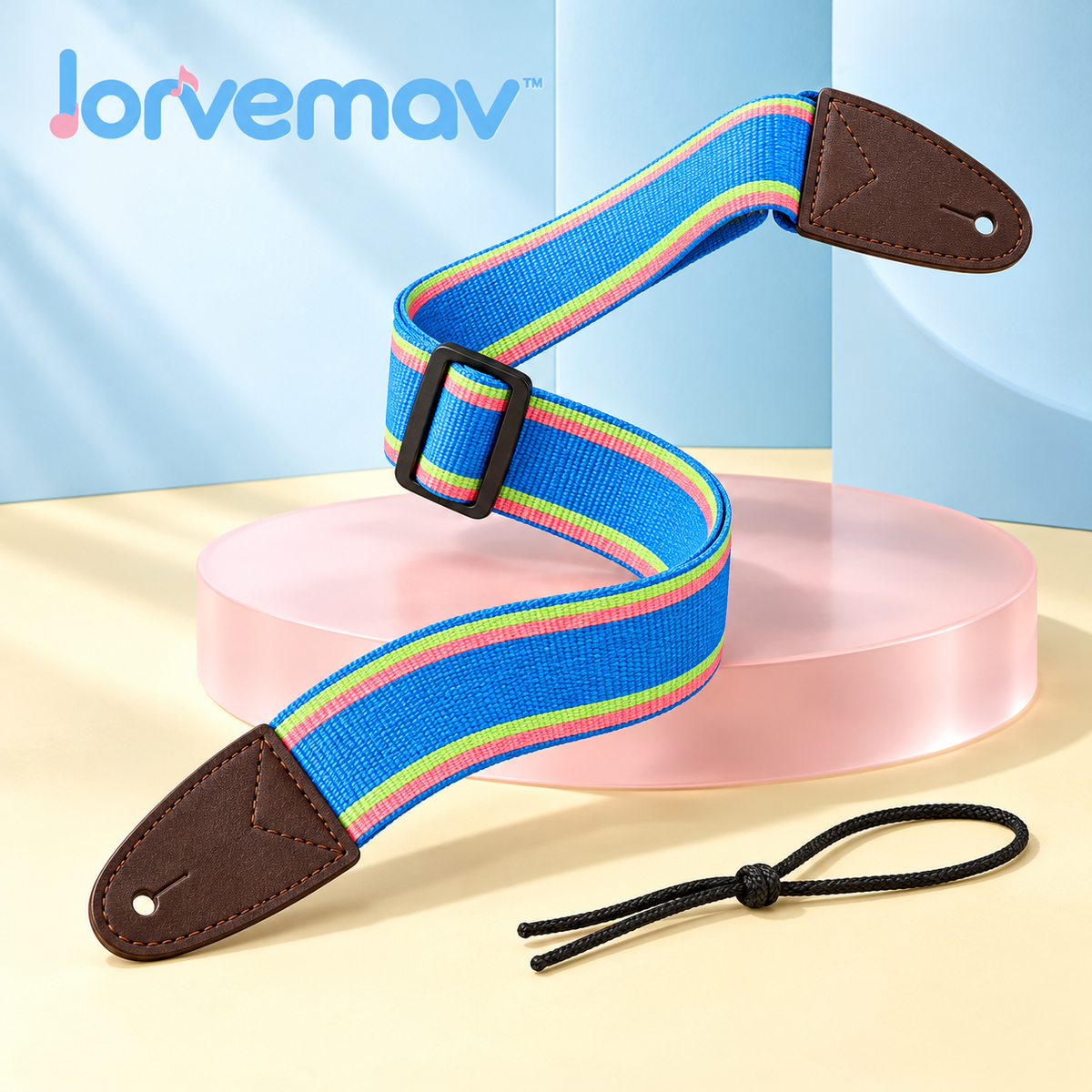 lorvemav™ Colorbeat Adjustable Guitar Strap, 2-Inch Woven Polyester Strap with Leather Ends & Headstock Tie for Acoustic and Electric Guitars