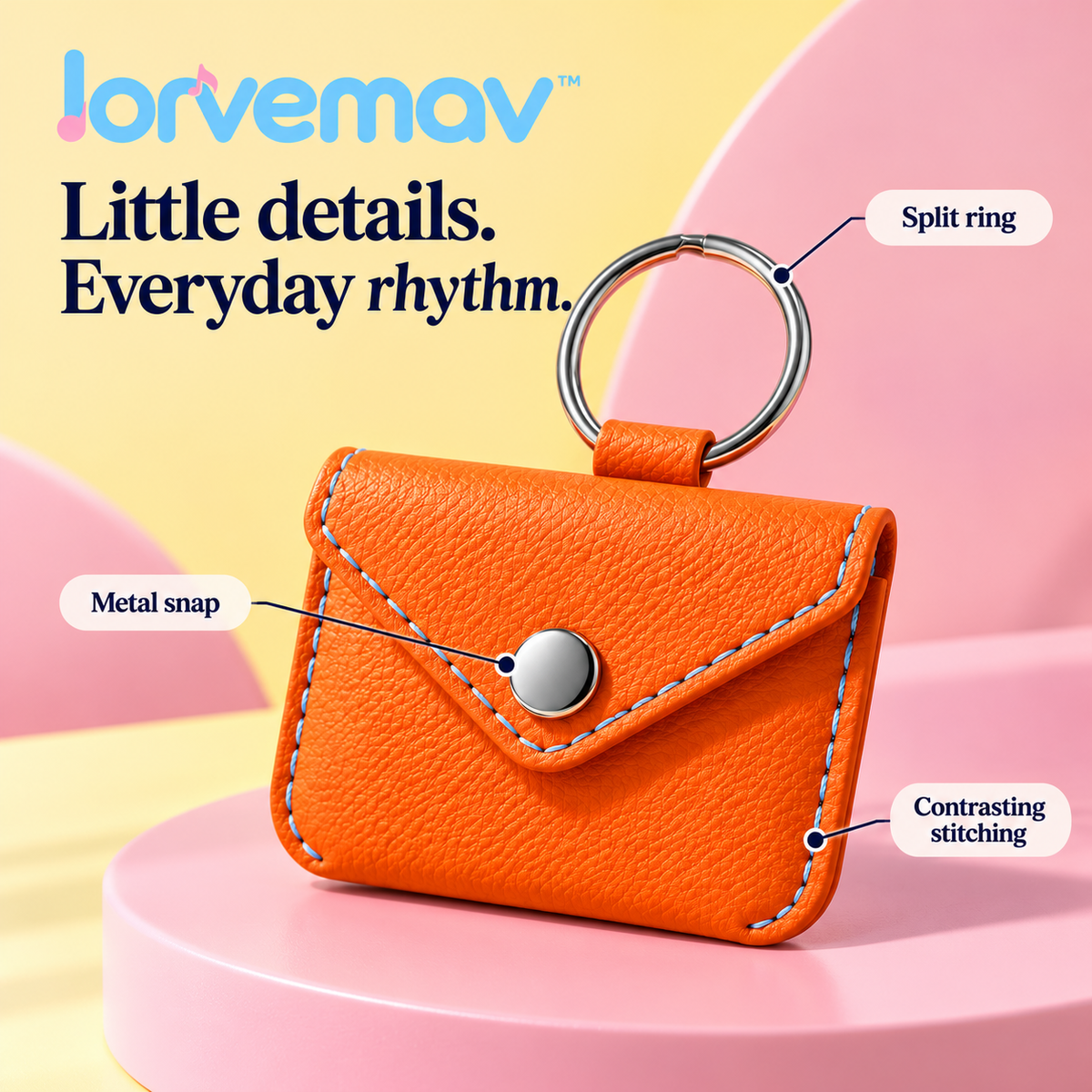 lorvemav™ Pocketbeat Guitar Pick Holder Keychain, Snap-Close Faux-Leather Pick Pouch with 6 Medium Guitar Picks