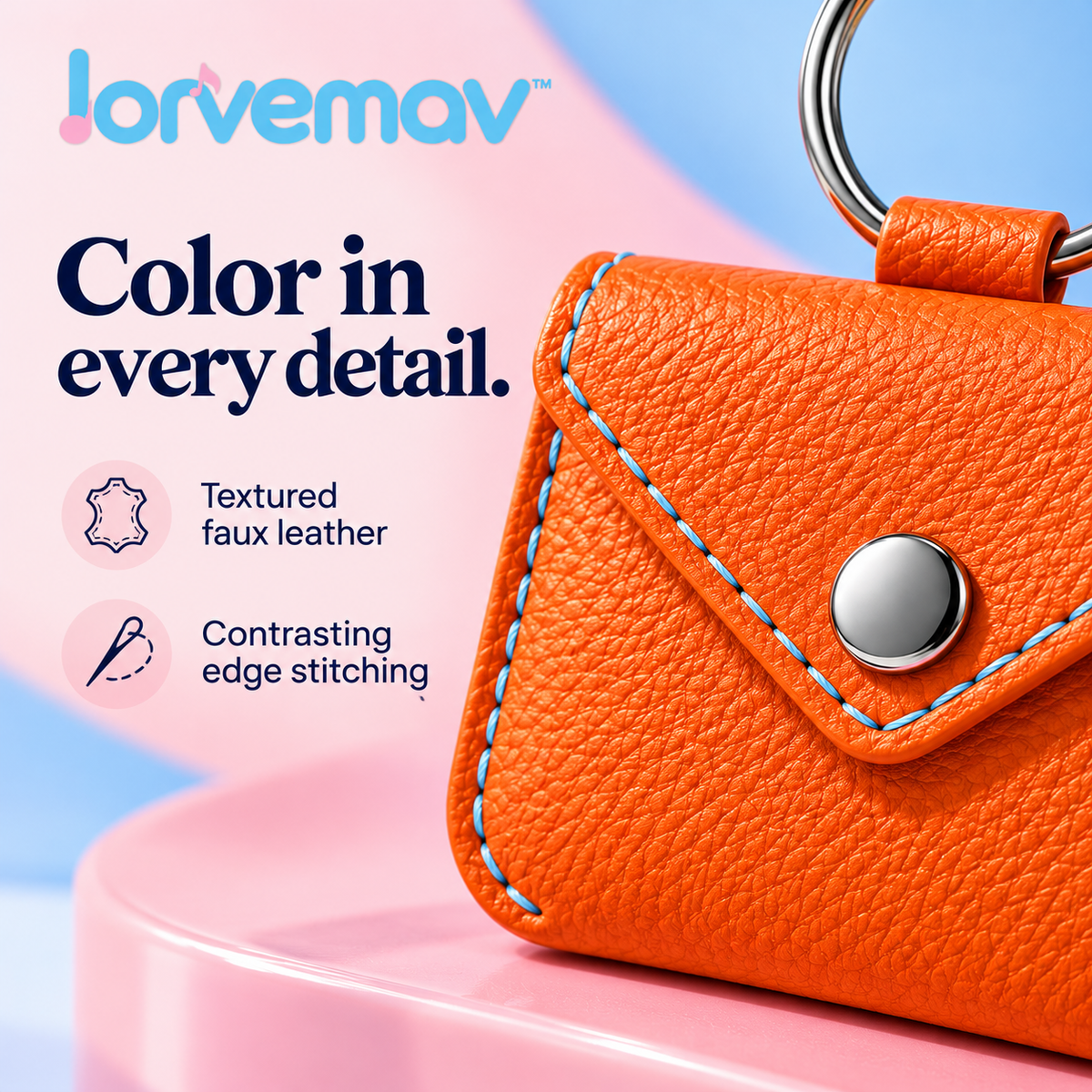 lorvemav™ Pocketbeat Guitar Pick Holder Keychain, Snap-Close Faux-Leather Pick Pouch with 6 Medium Guitar Picks