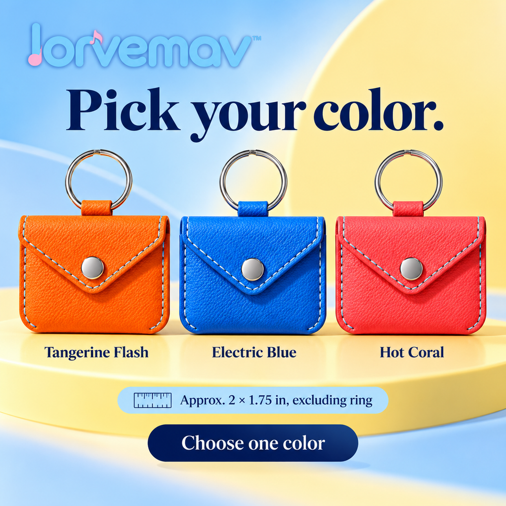 lorvemav™ Pocketbeat Guitar Pick Holder Keychain, Snap-Close Faux-Leather Pick Pouch with 6 Medium Guitar Picks