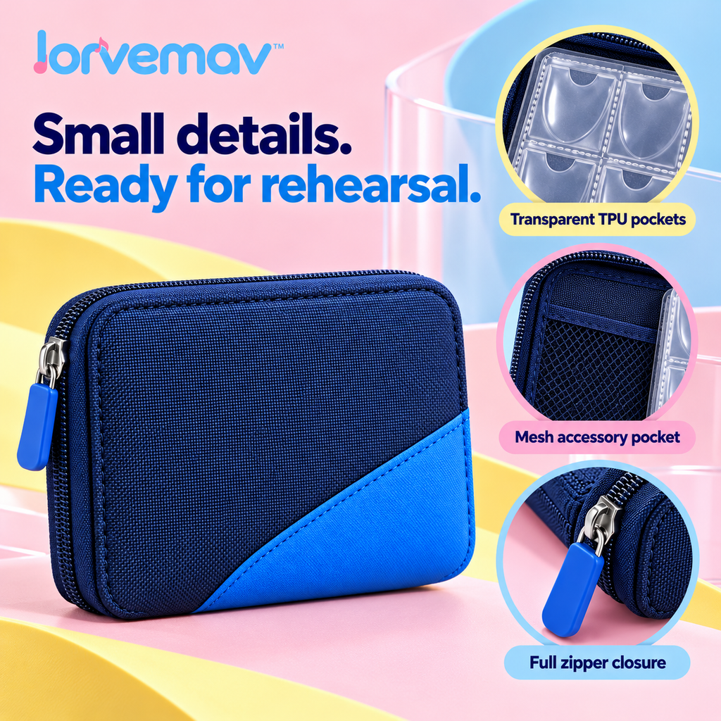 lorvemav™ Setlist Guitar Pick Organizer Case, Zippered 12-Pocket Pick Wallet with Mesh Accessory Pocket