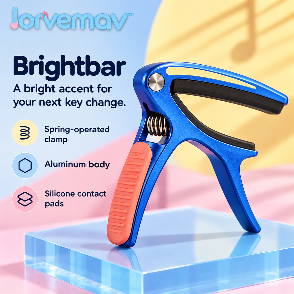 lorvemav™ Brightbar Spring Guitar Capo, Aluminum Quick-Change Capo with Silicone Pads for Compatible 6-String Acoustic & Electric Guitars