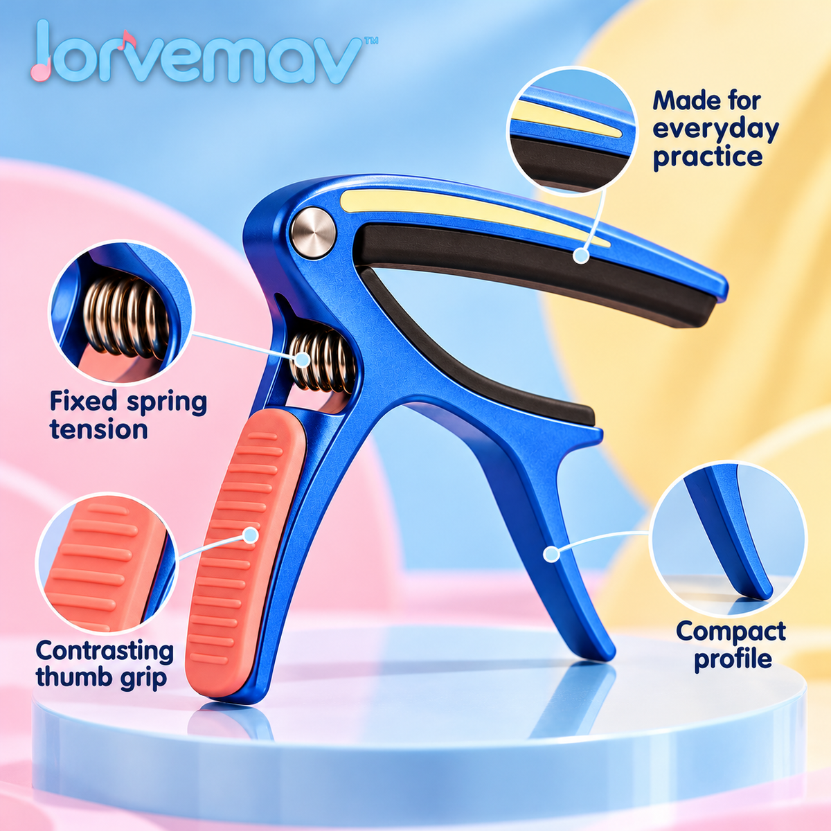 lorvemav™ Brightbar Spring Guitar Capo, Aluminum Quick-Change Capo with Silicone Pads for Compatible 6-String Acoustic & Electric Guitars