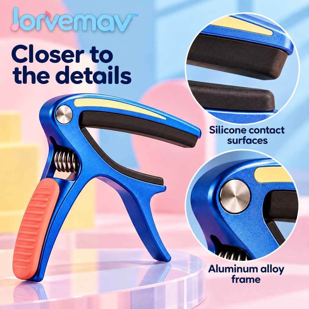lorvemav™ Brightbar Spring Guitar Capo, Aluminum Quick-Change Capo with Silicone Pads for Compatible 6-String Acoustic & Electric Guitars