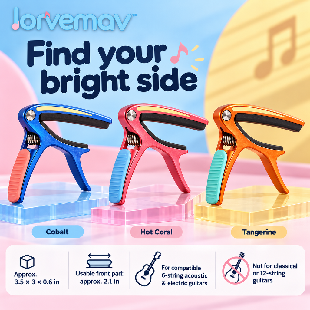 lorvemav™ Brightbar Spring Guitar Capo, Aluminum Quick-Change Capo with Silicone Pads for Compatible 6-String Acoustic & Electric Guitars
