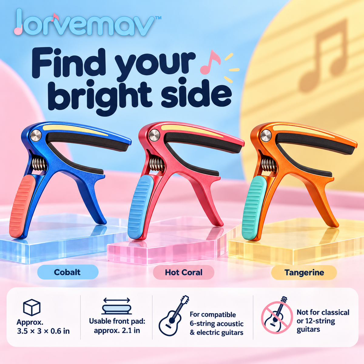 lorvemav™ Brightbar Spring Guitar Capo, Aluminum Quick-Change Capo with Silicone Pads for Compatible 6-String Acoustic & Electric Guitars