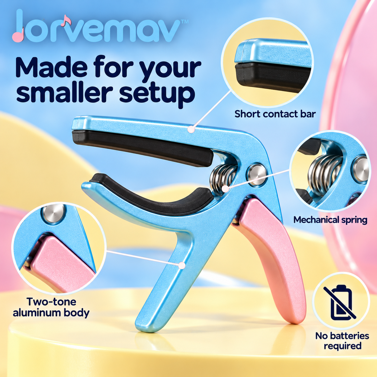 lorvemav™ Minibar Ukulele Capo, Compact Spring Capo with Silicone Contact Pads for Compatible Soprano, Concert & Tenor Ukuleles