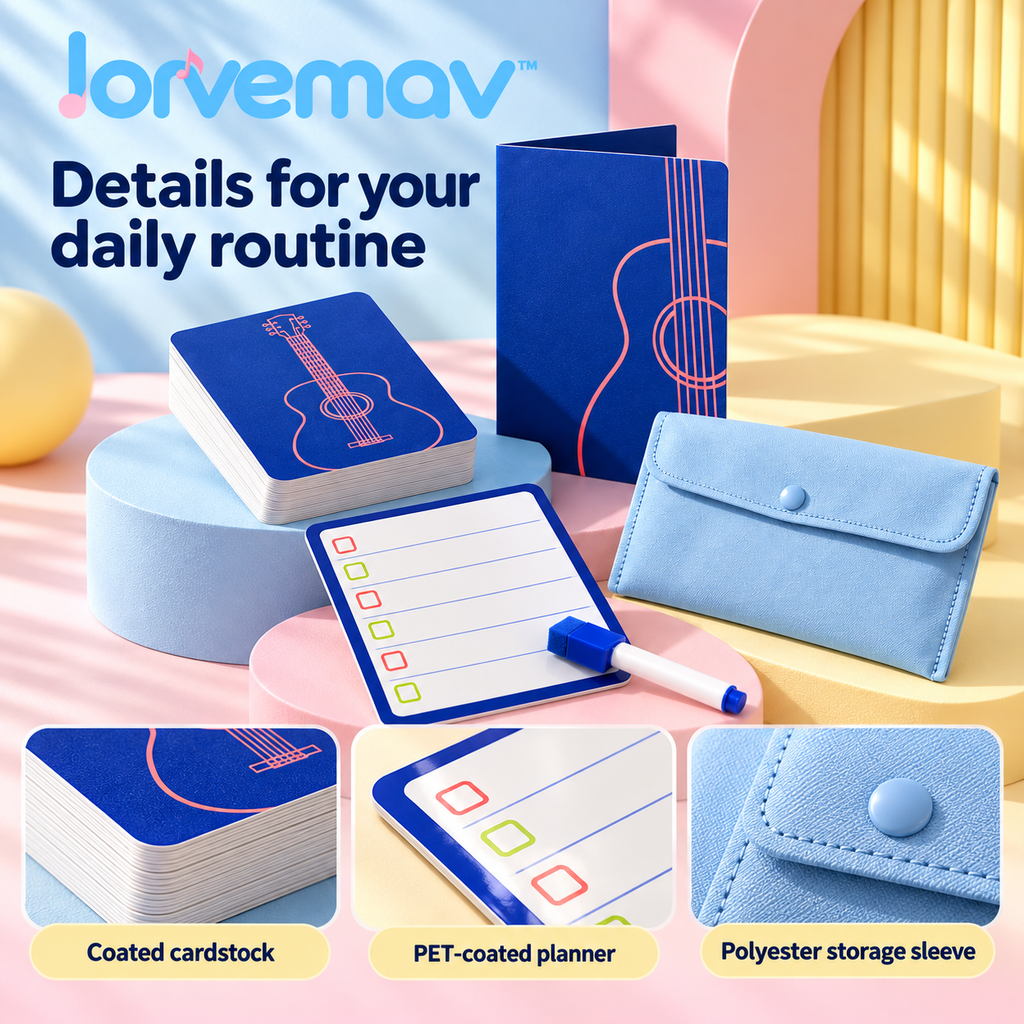 lorvemav™ Chordpath Guitar Practice Reference Set, 24 Chord Flash Cards with 6-String Fretboard Note Map & Dry-Erase Practice Planner