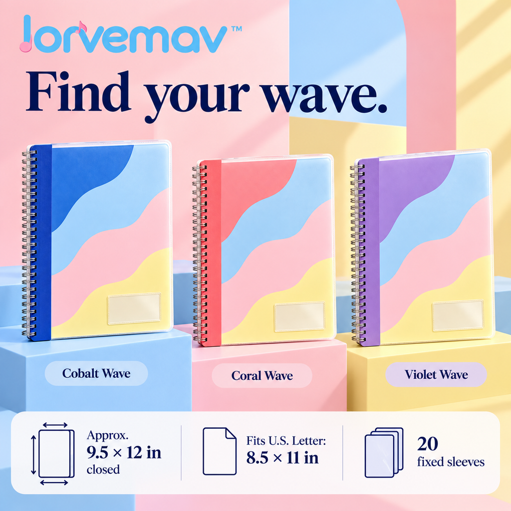 lorvemav™ Pagepulse Sheet Music Folder, 20-Sleeve Spiral Music Binder for 40 Letter-Size Pages with Index Tabs