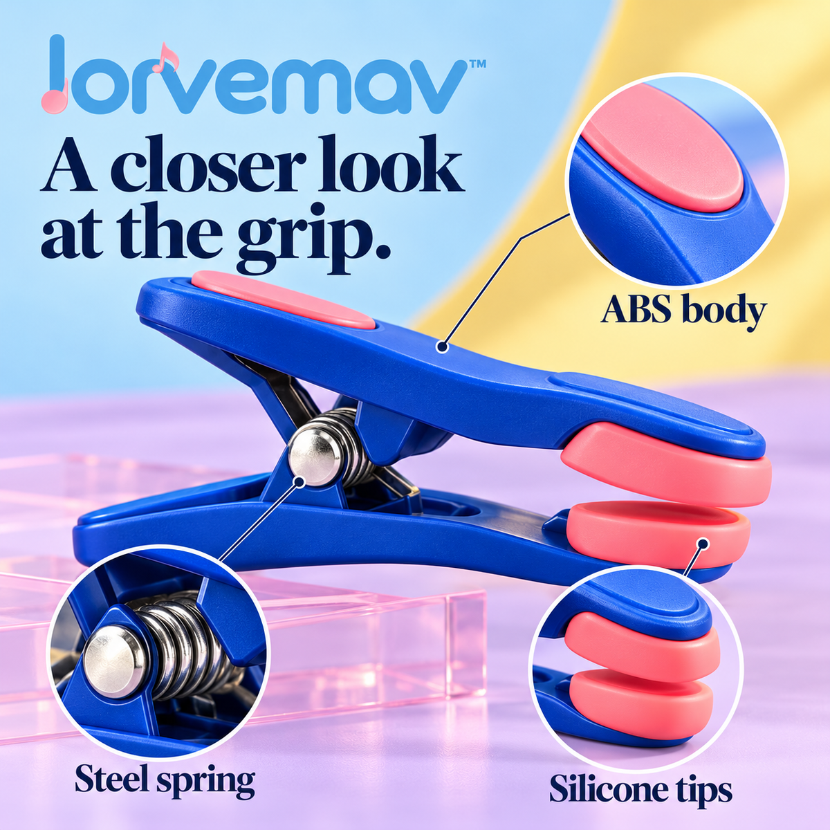 lorvemav™ Clipchorus Sheet Music Clip Set, 4 Silicone-Tipped Page Clips with Storage Pouch for Music Stands & Practice Books