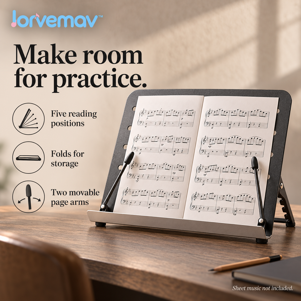 lorvemav™ Deskriff Folding Desktop Music Stand, Adjustable-Angle Metal Sheet Music & Practice Book Holder