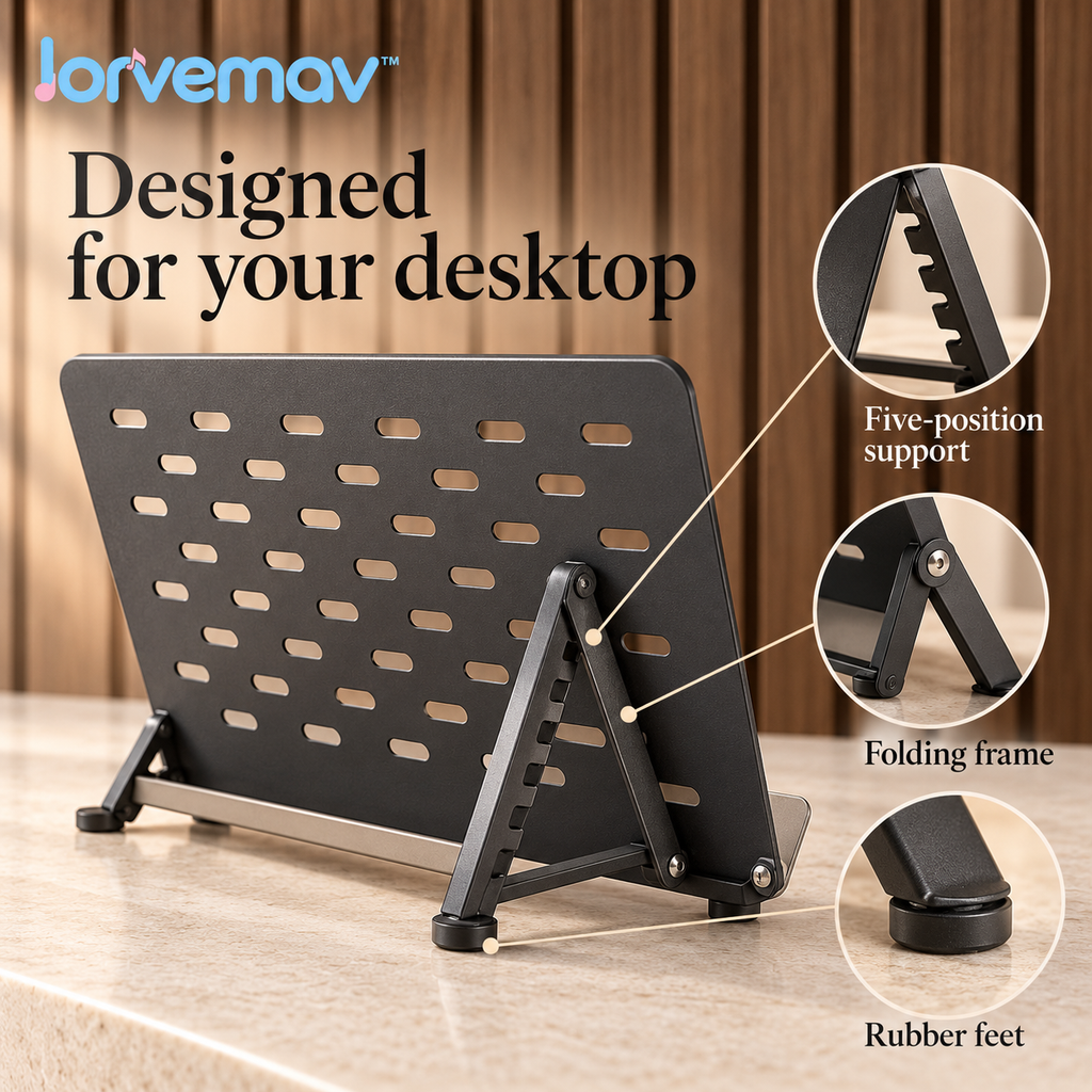 lorvemav™ Deskriff Folding Desktop Music Stand, Adjustable-Angle Metal Sheet Music & Practice Book Holder