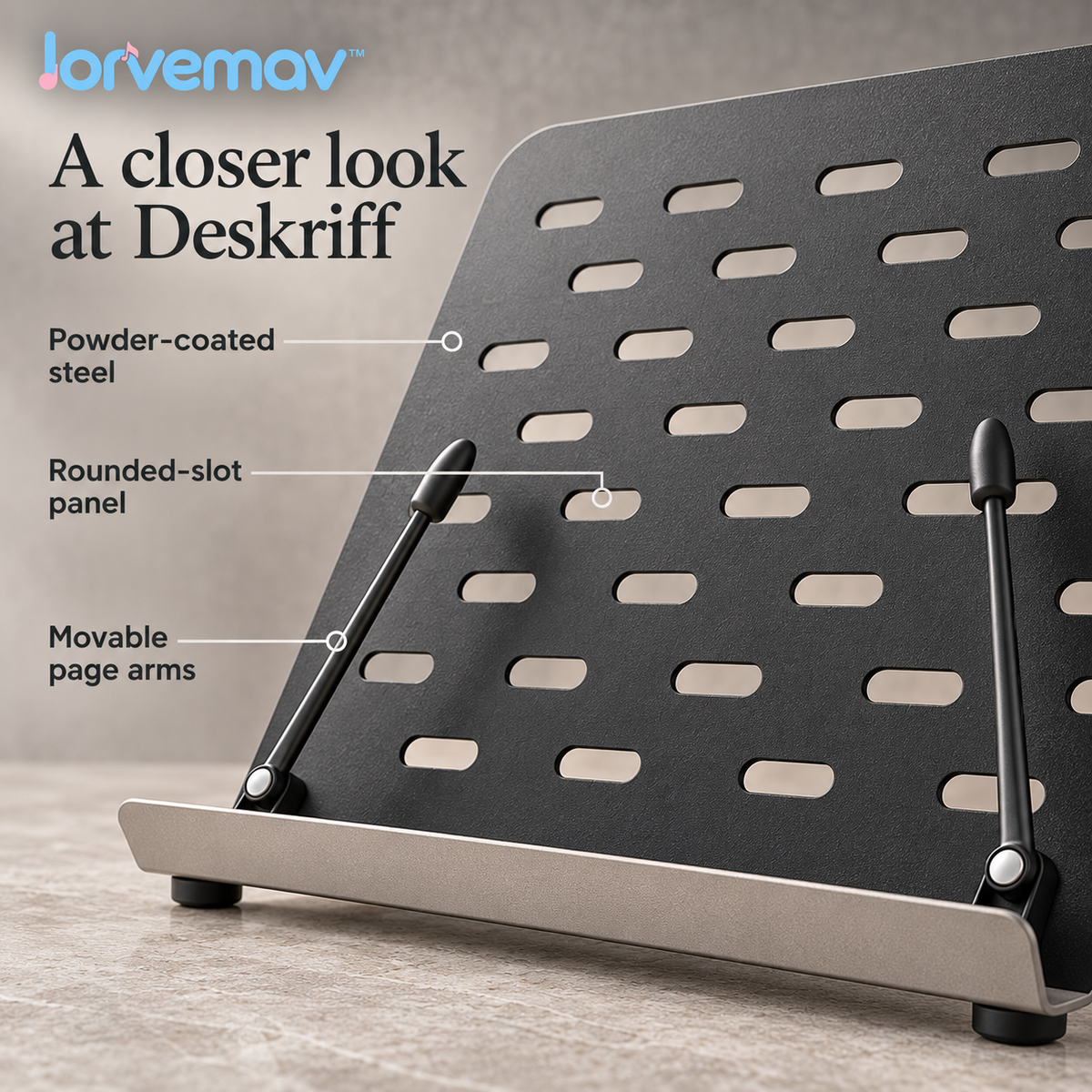 lorvemav™ Deskriff Folding Desktop Music Stand, Adjustable-Angle Metal Sheet Music & Practice Book Holder