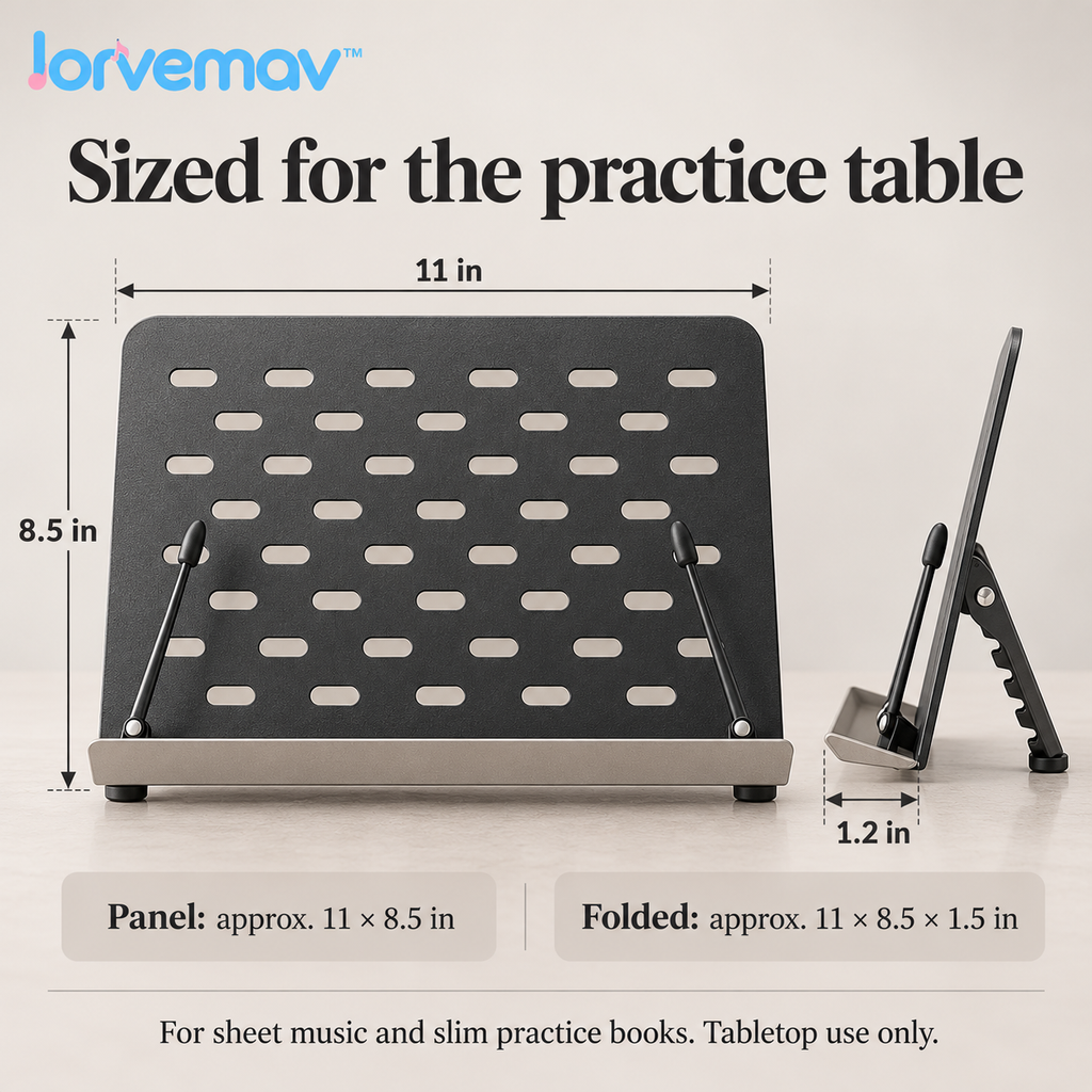 lorvemav™ Deskriff Folding Desktop Music Stand, Adjustable-Angle Metal Sheet Music & Practice Book Holder