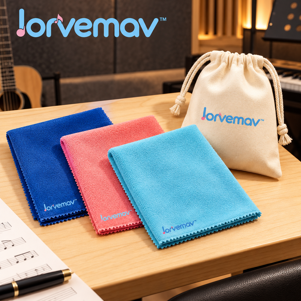 lorvemav™ Softsync Instrument Cleaning Cloth Set, 3 Color-Coded Microfiber Cloths with Storage Pouch for Guitar & Ukulele Care