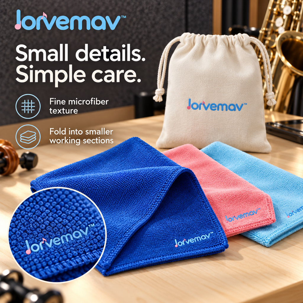 lorvemav™ Softsync Instrument Cleaning Cloth Set, 3 Color-Coded Microfiber Cloths with Storage Pouch for Guitar & Ukulele Care