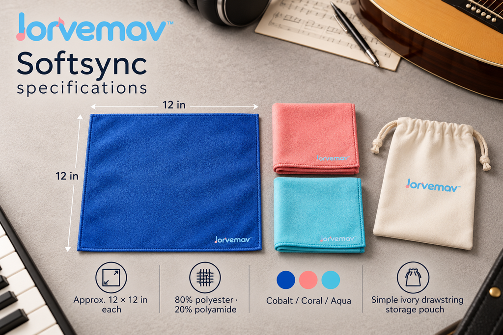 lorvemav™ Softsync Instrument Cleaning Cloth Set, 3 Color-Coded Microfiber Cloths with Storage Pouch for Guitar & Ukulele Care