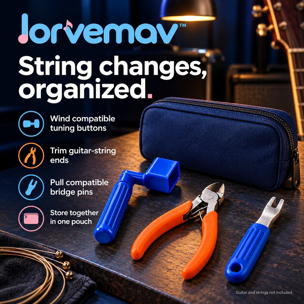 lorvemav™ Stringshift Manual Guitar Restringing Tool Set, Peg Winder, String Cutter & Bridge Pin Puller with Zippered Pouch