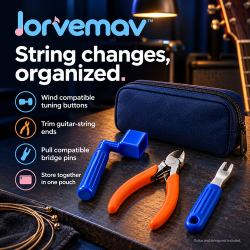 lorvemav™ Stringshift Manual Guitar Restringing Tool Set, Peg Winder, String Cutter & Bridge Pin Puller with Zippered Pouch