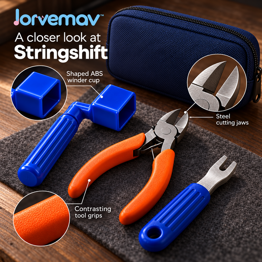 lorvemav™ Stringshift Manual Guitar Restringing Tool Set, Peg Winder, String Cutter & Bridge Pin Puller with Zippered Pouch
