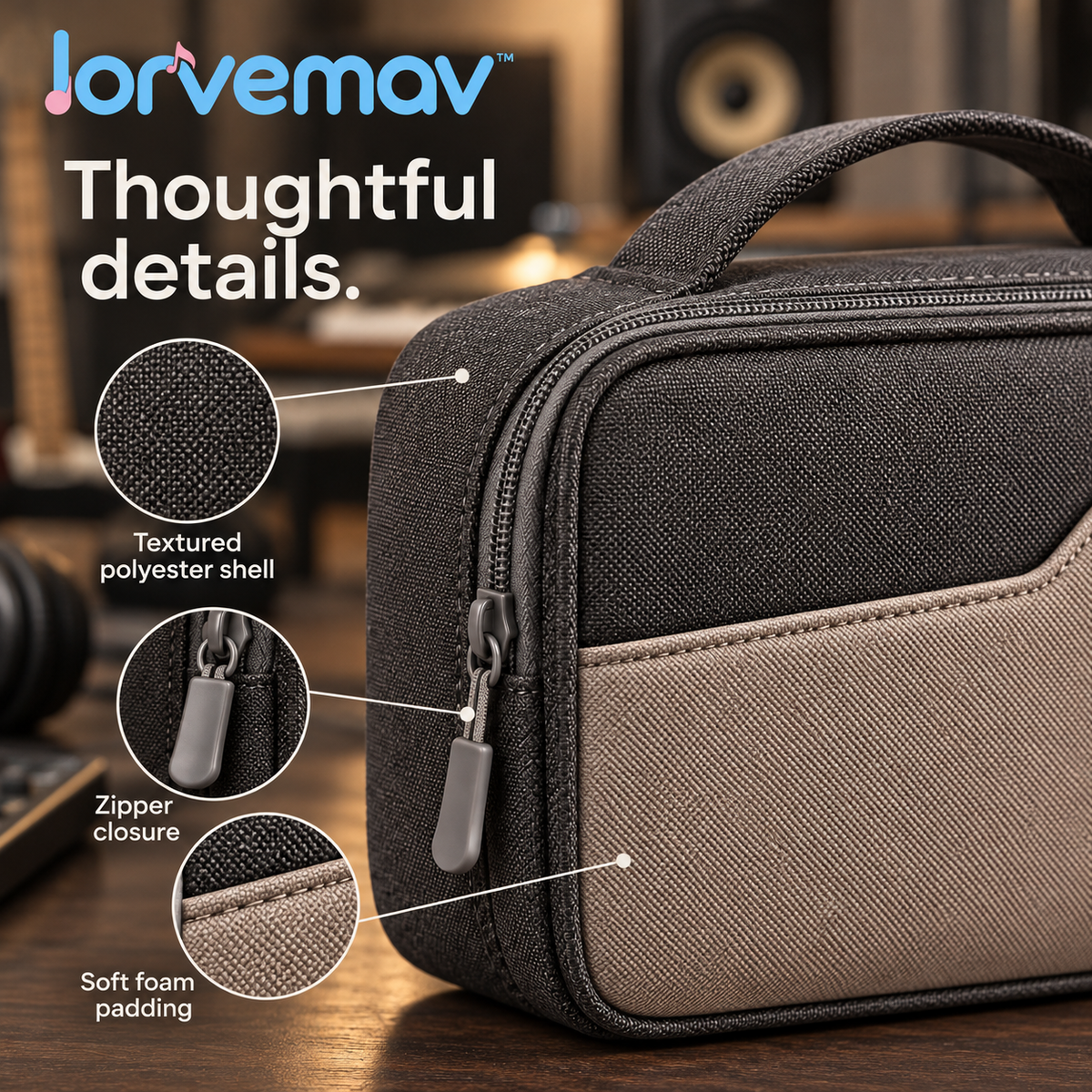 lorvemav™ Gigpatch Musician Accessory Organizer Bag, Padded Zippered Pouch with Removable Dividers for Capos, Picks, Straps & Small Gear