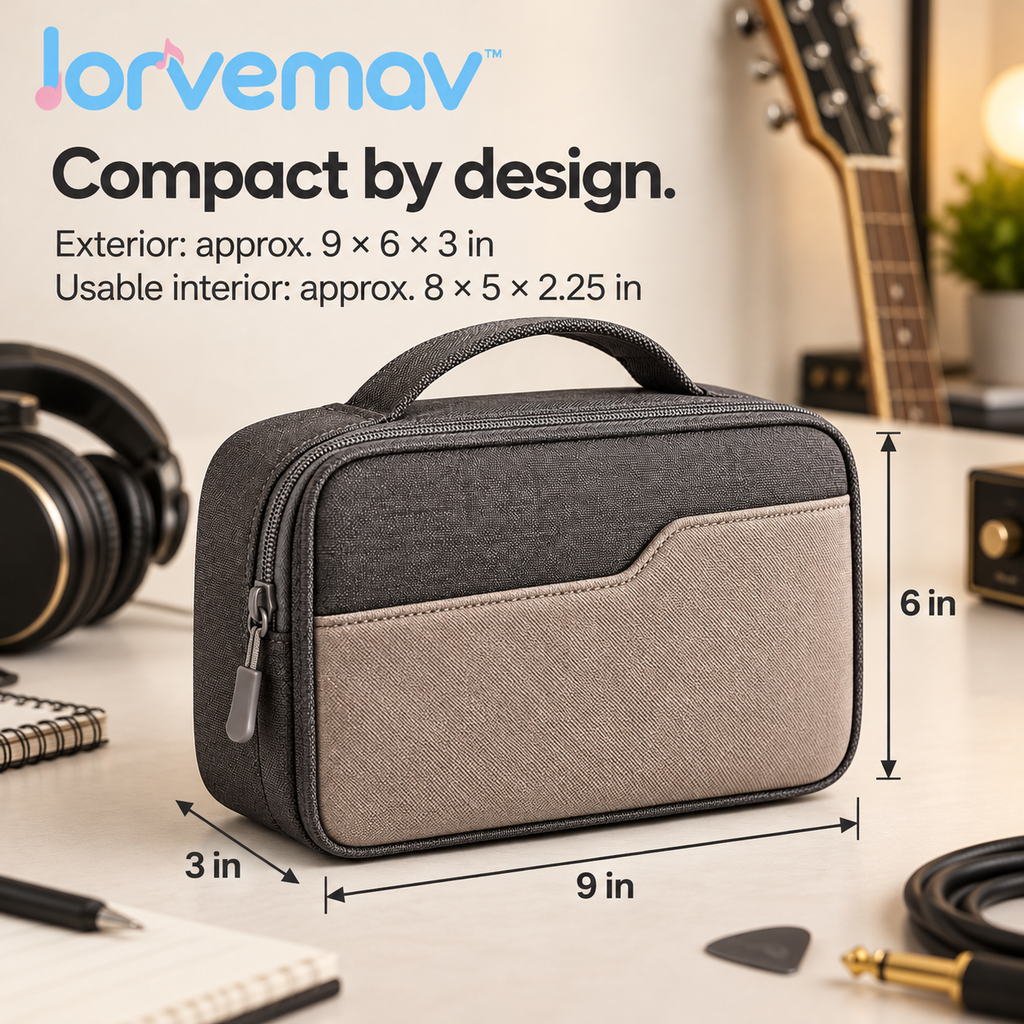 lorvemav™ Gigpatch Musician Accessory Organizer Bag, Padded Zippered Pouch with Removable Dividers for Capos, Picks, Straps & Small Gear
